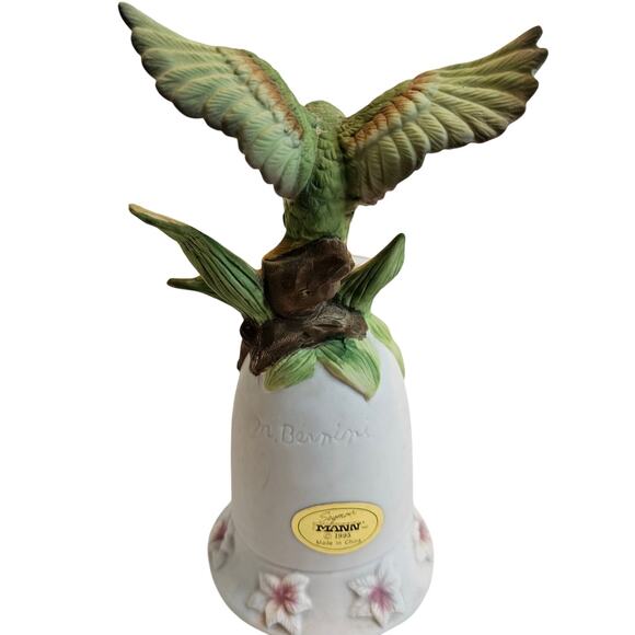 Hummingbird Seymour Mann Signed M. Bernini Porcelain Bisque Bell 1996 Vintage 6" - Picture 3 of 10